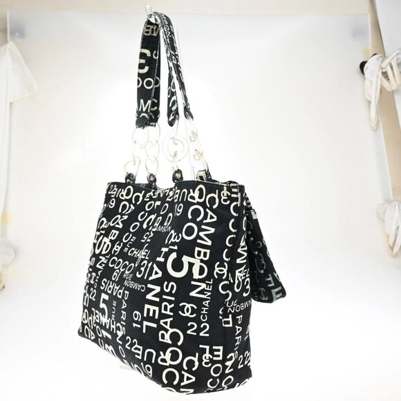 CHANEL Logo By Sea Shoulder Tote Bag Canvas Leather Black Made In Italy 73KB178 - Picture 4 of 16